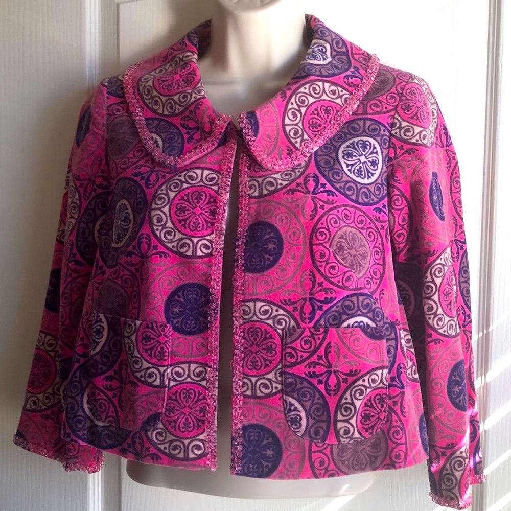 Anthropologie Elevenses Velvet Beaded Jacket/Blazer 3/4 Sleeves